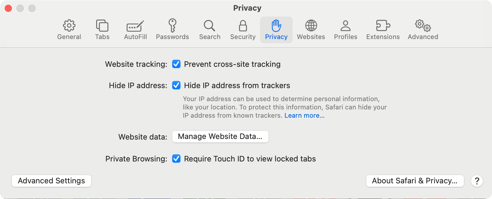 Safari Privacy settings for .local