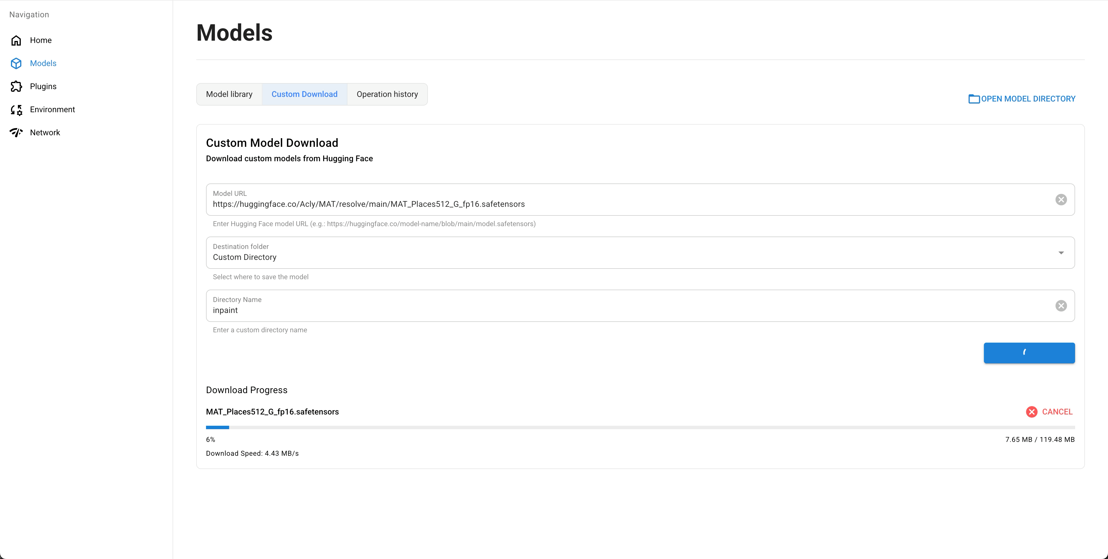 Download required inpaint model