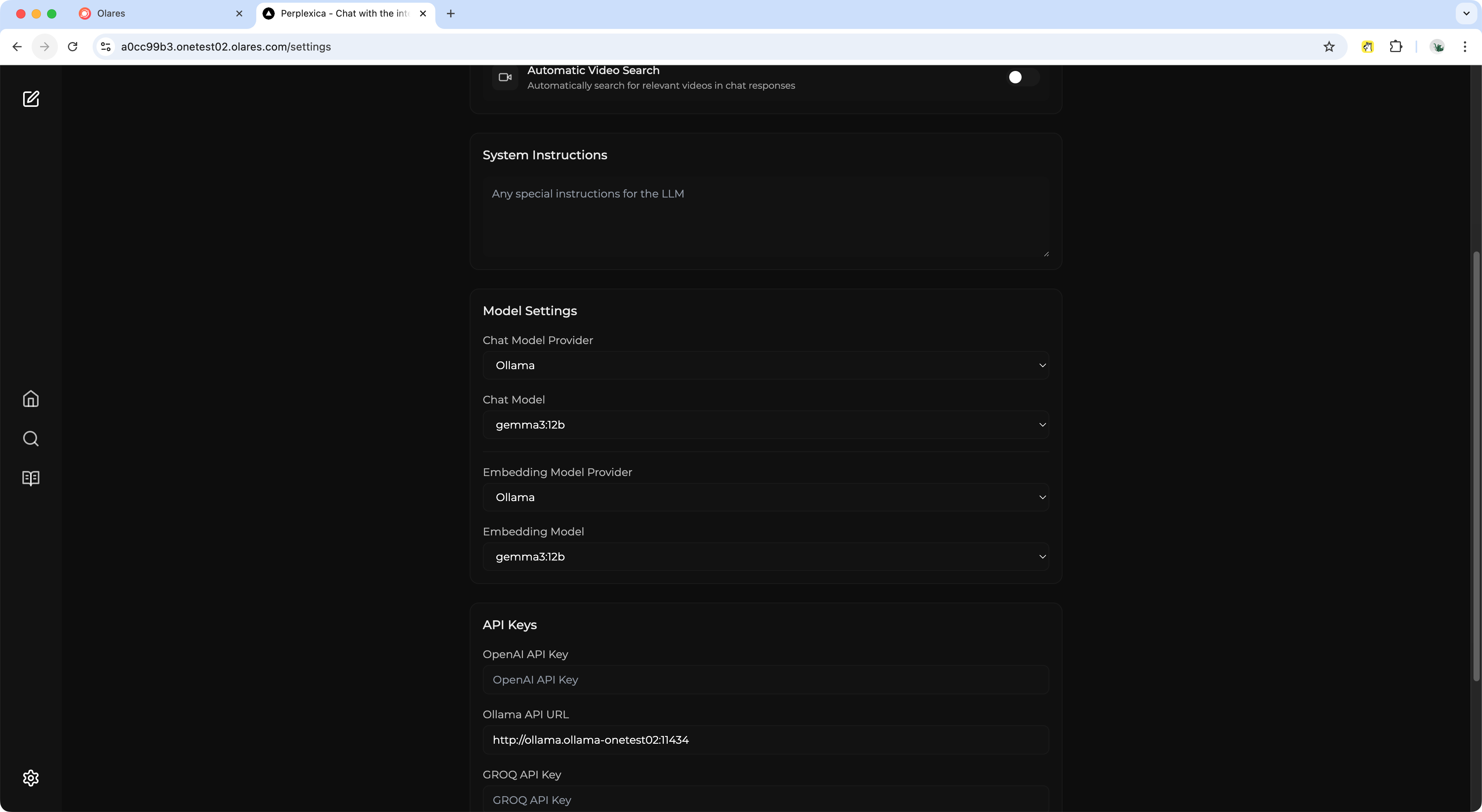Perplexica configurations