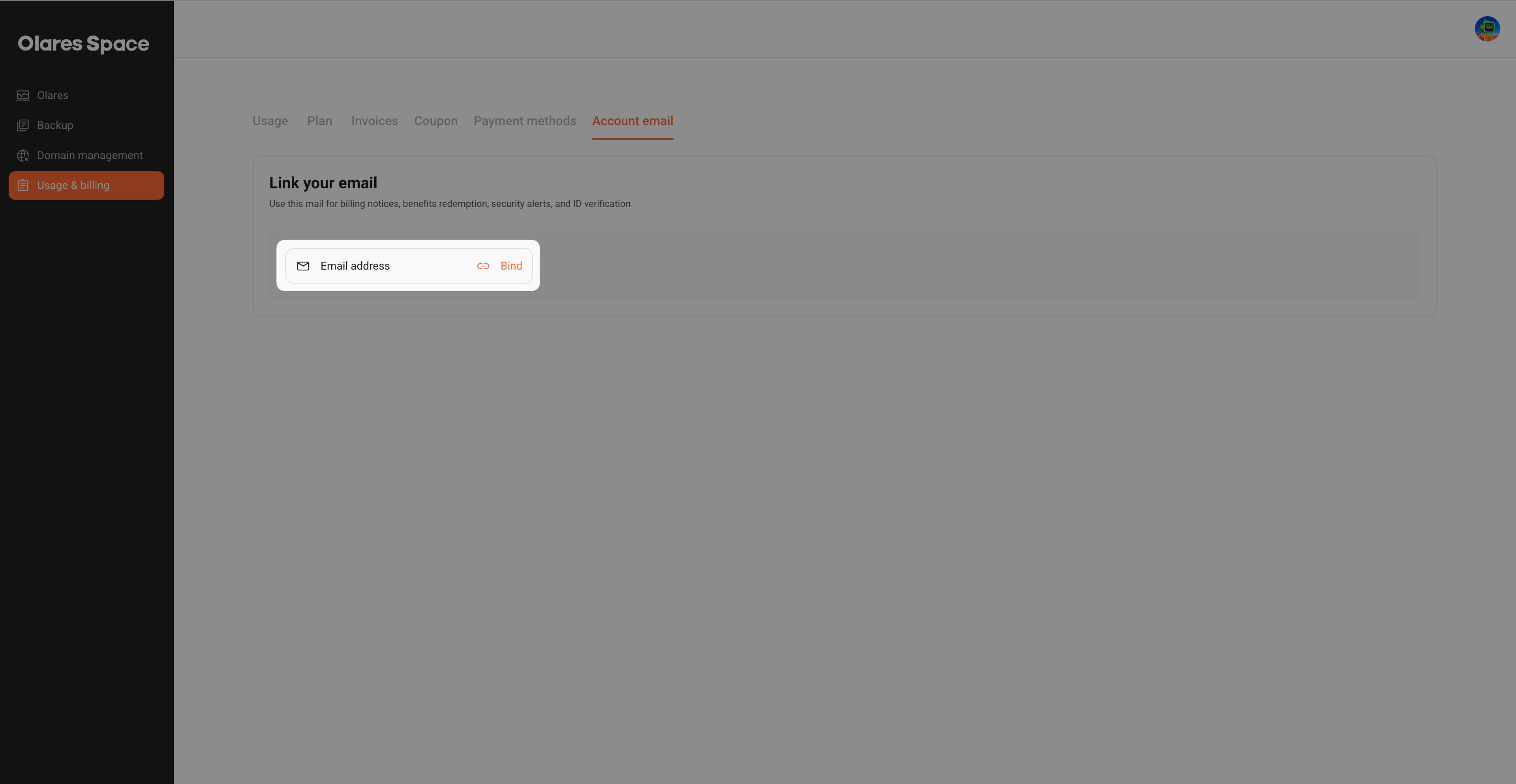 Olares Space account email