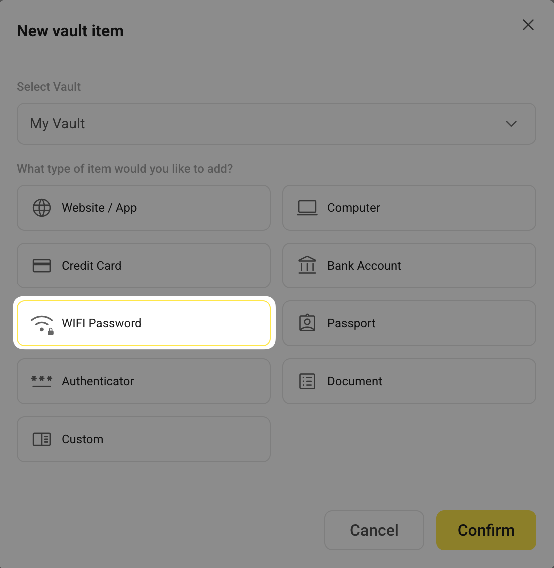 Add vault item Wi-Fi