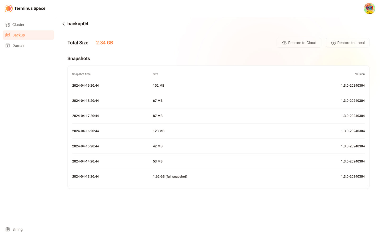 Snapshots in Olares Space