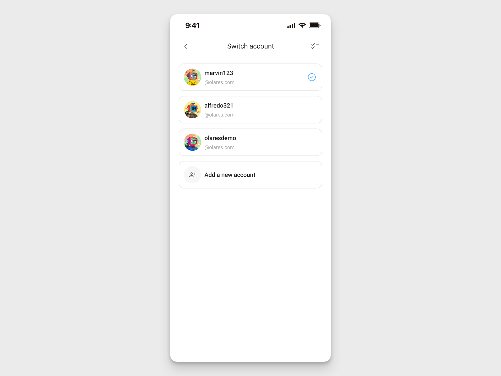 Select an account from the list