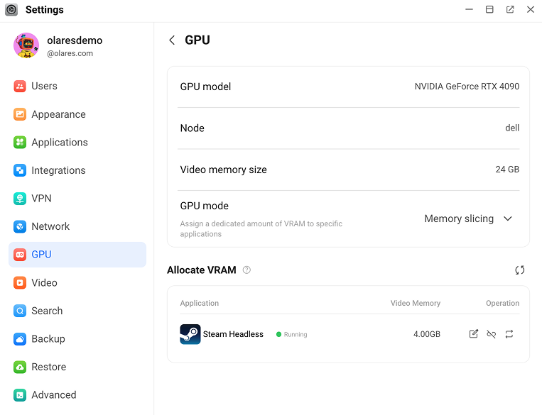 Multi-GPU memory slicing