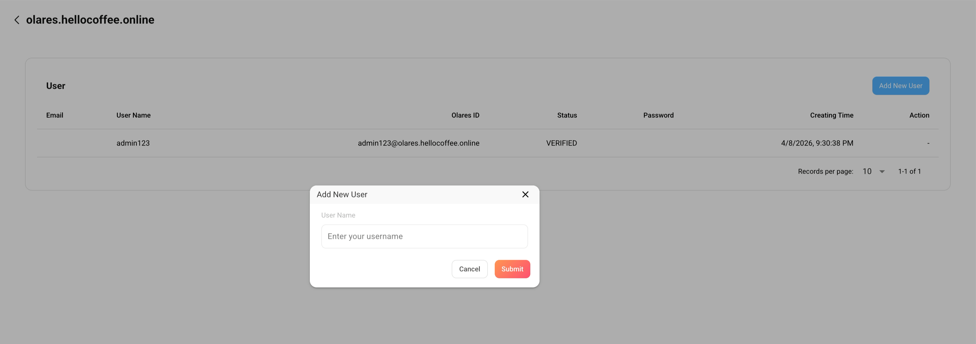Add a new user dialog in Olares Space
