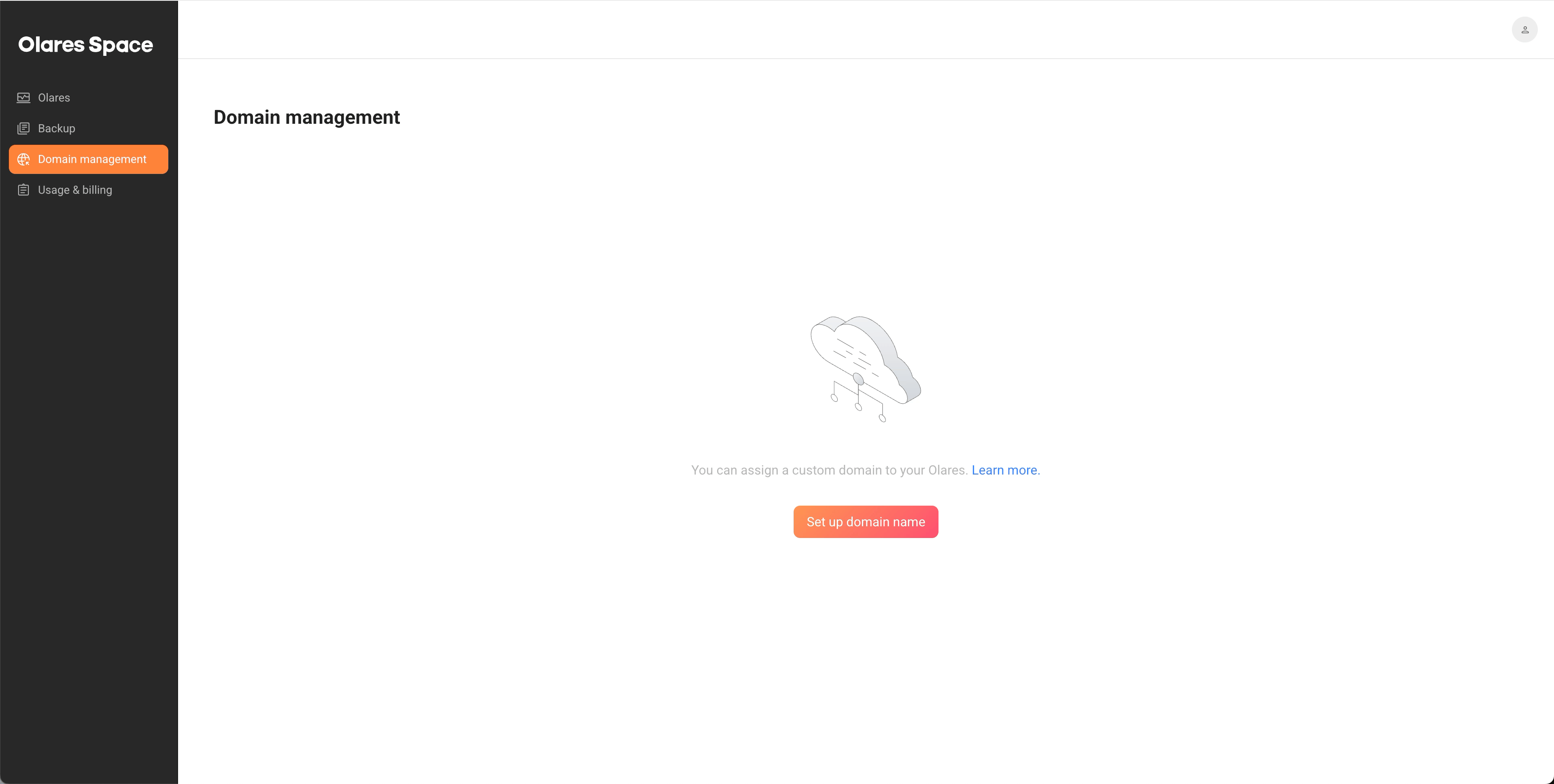 Domain management page with Set up domain name button