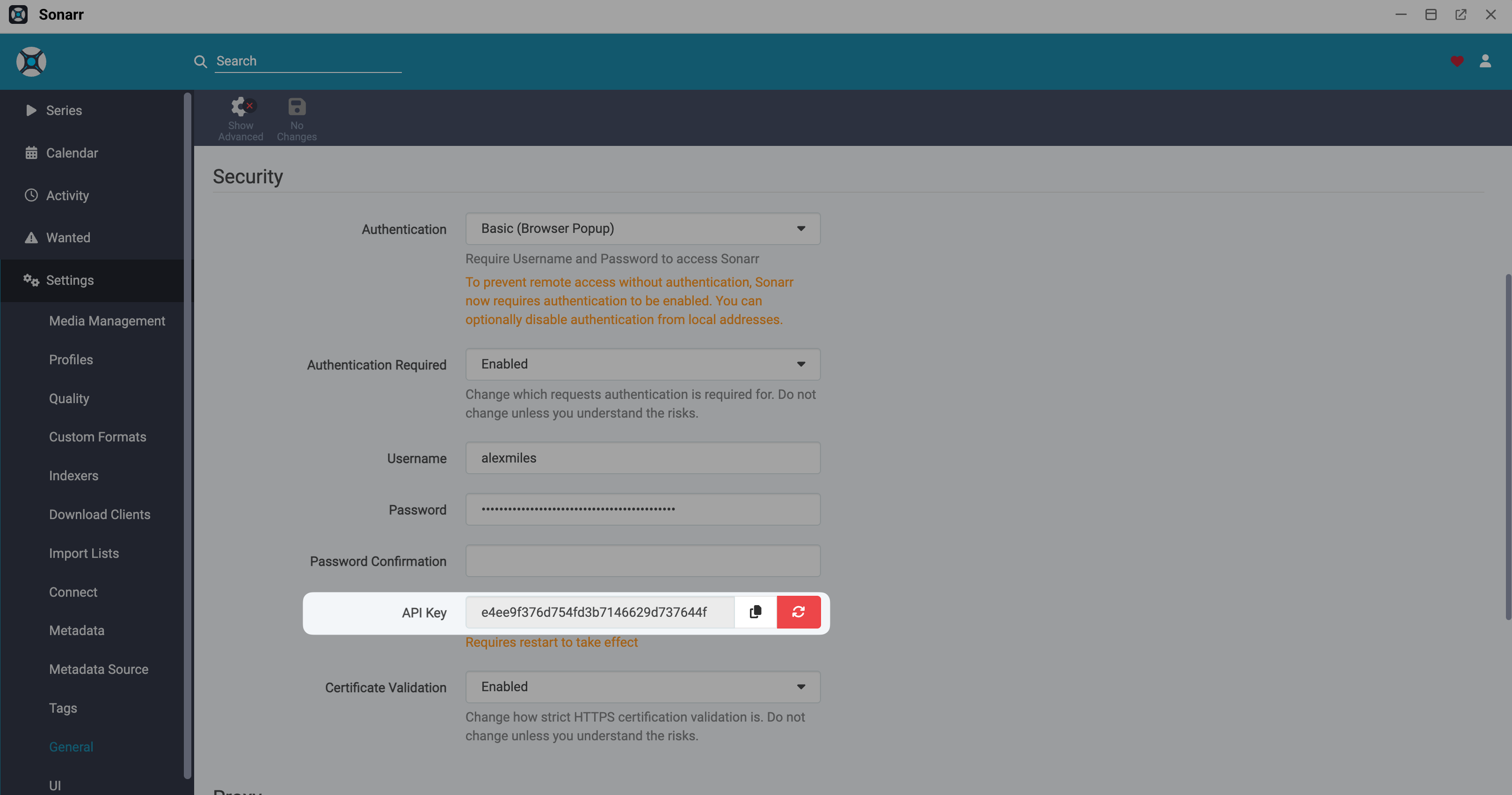 Sonarr API key