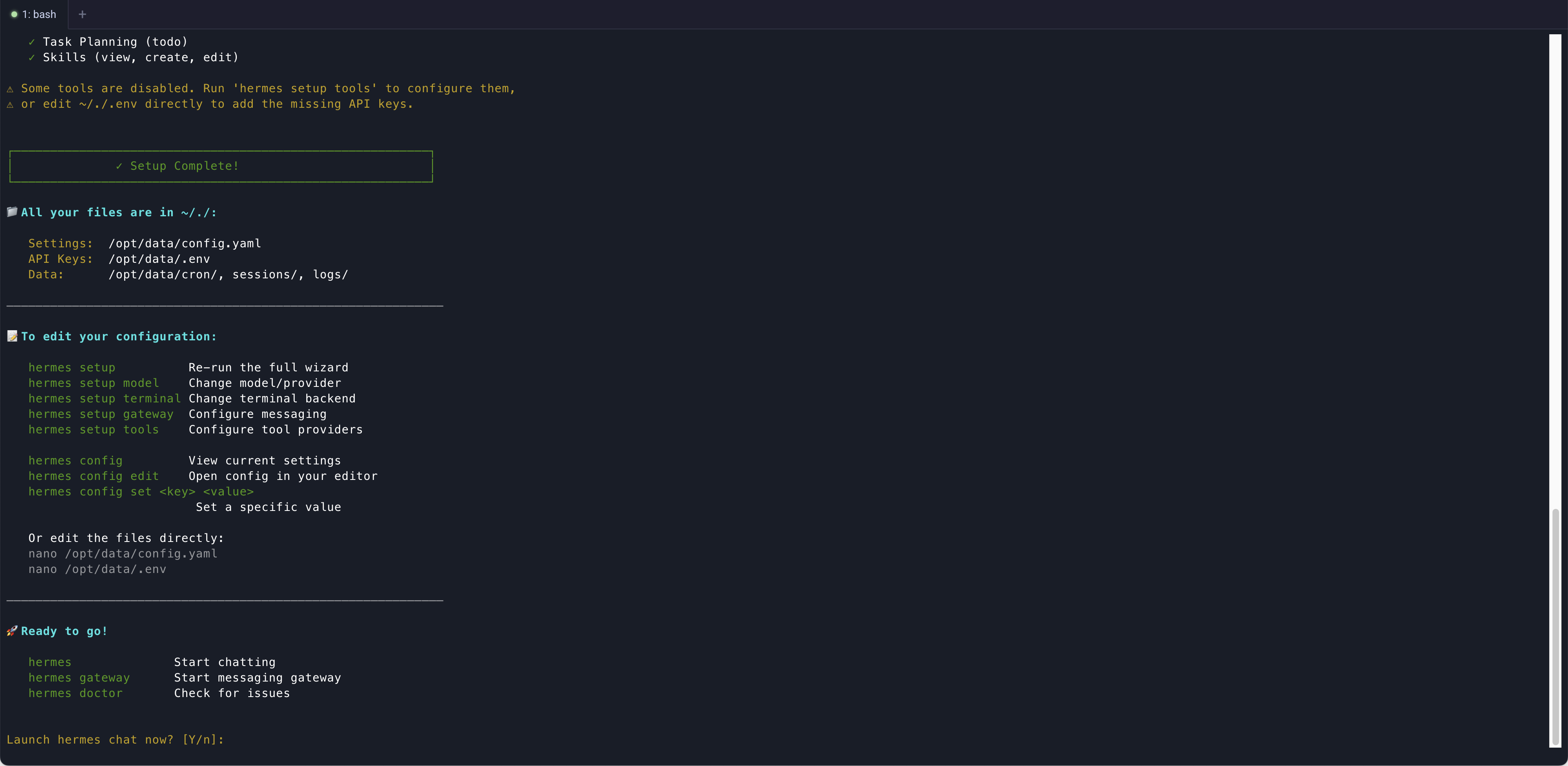 Hermes setup complete