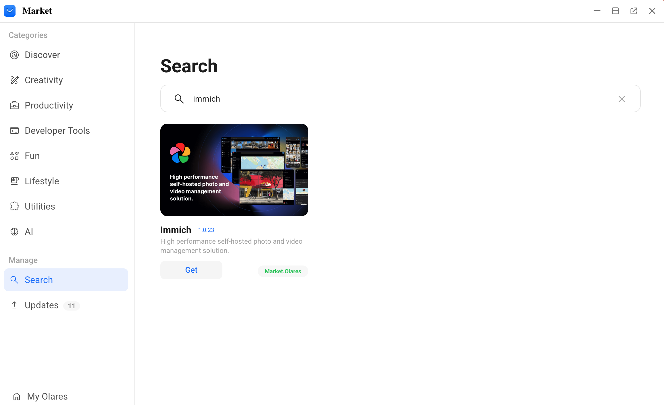 Search for Immich from Market