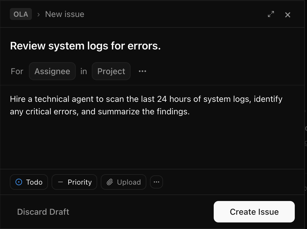New issue dialog