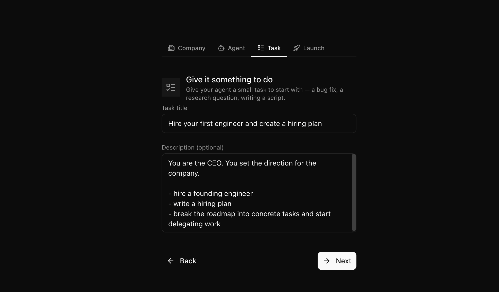 Set up a task
