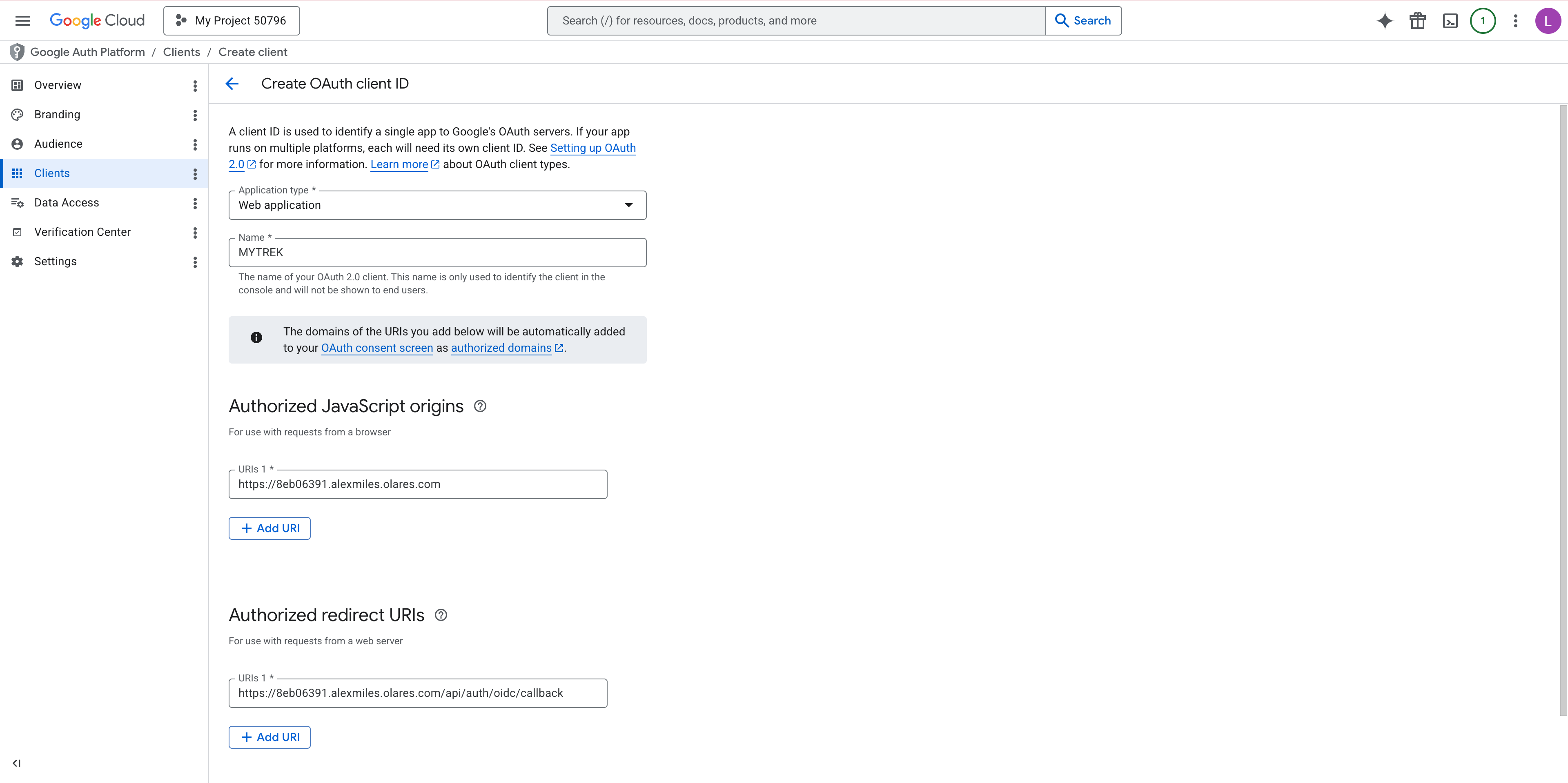 Google OAuth client