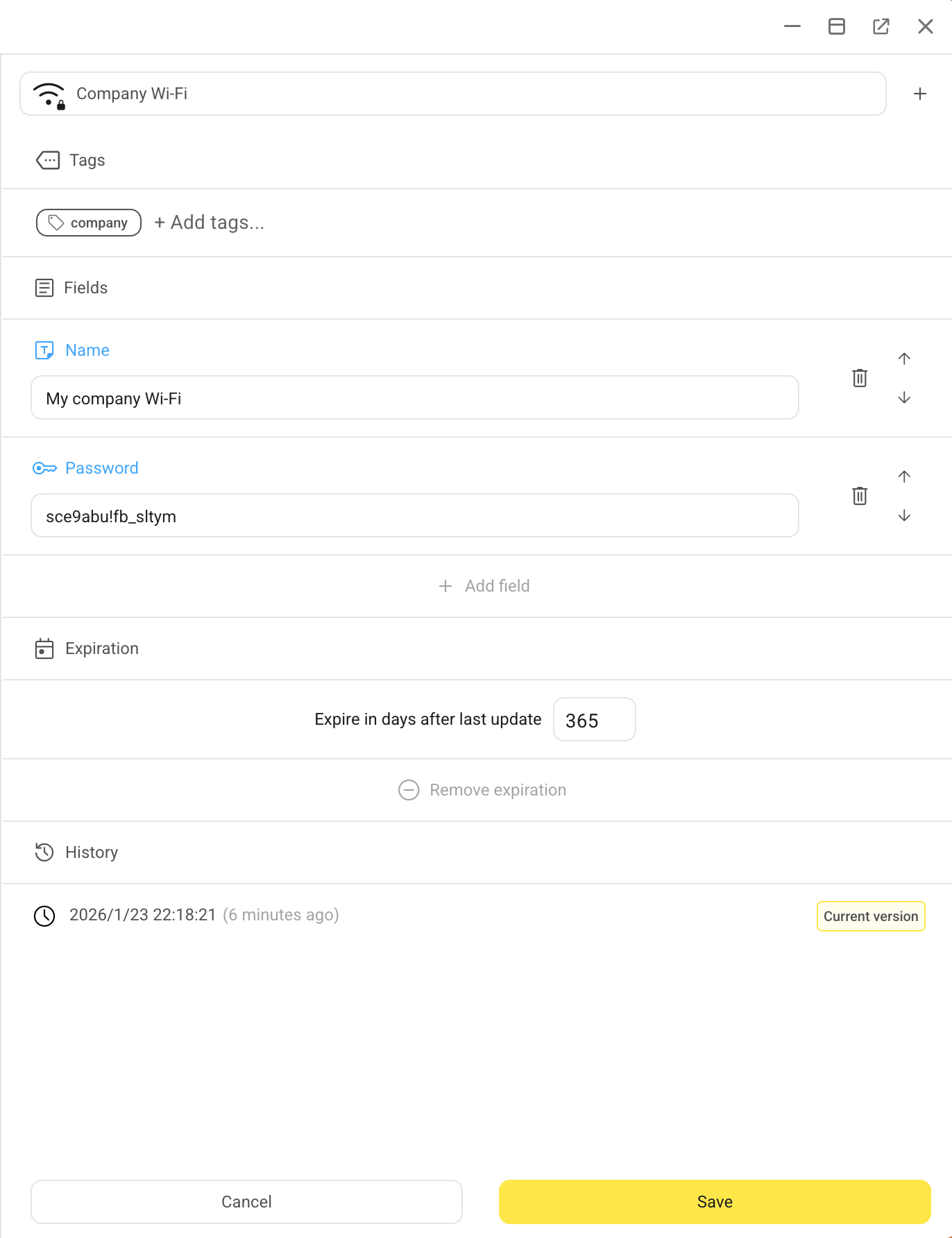 Add vault item Wi-Fi