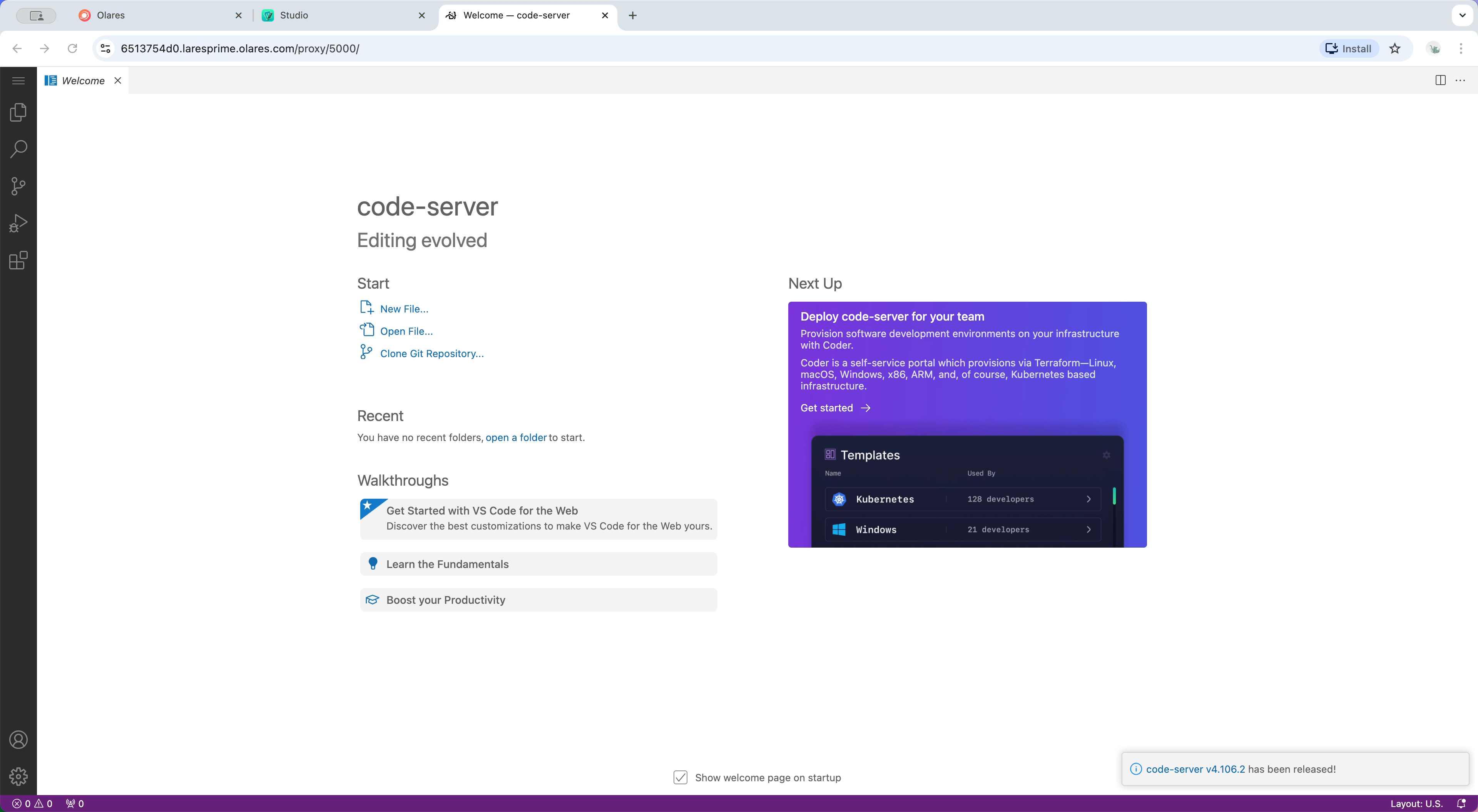 Open VS Code in browser