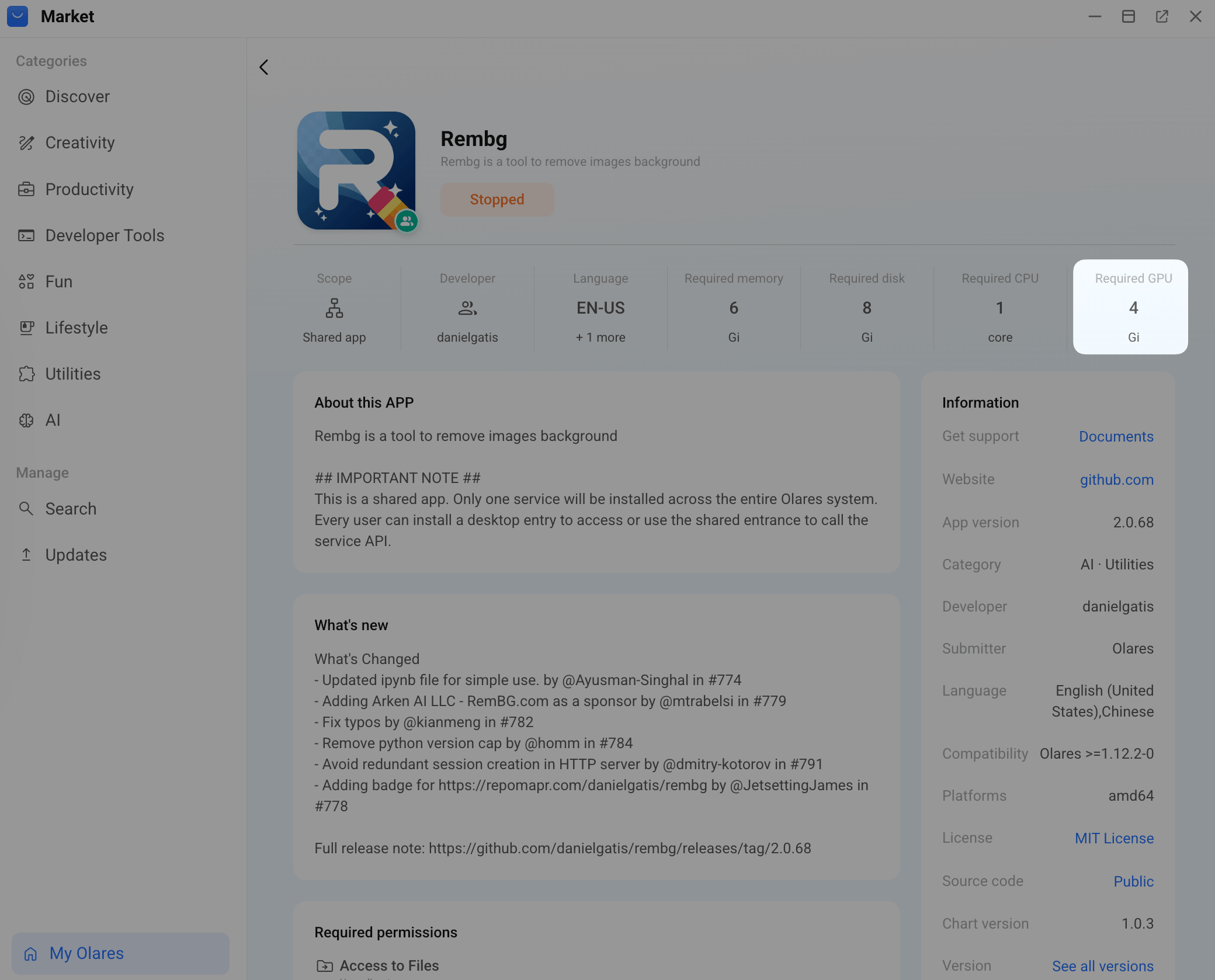 Check required VRAM for the target app