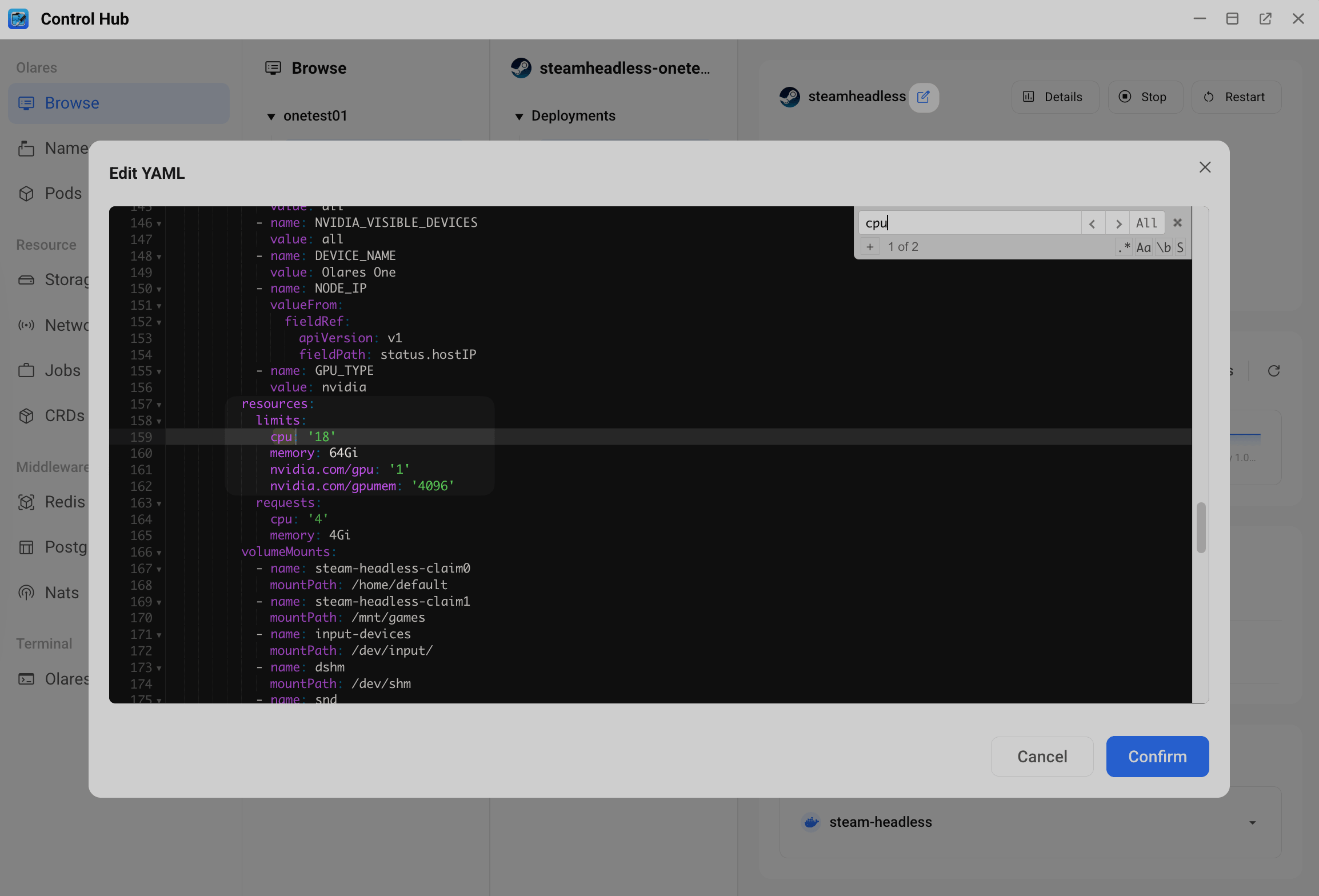 Check Steam CPU and memory limits