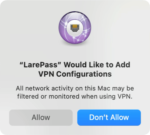 Prompt to add VPN configuration