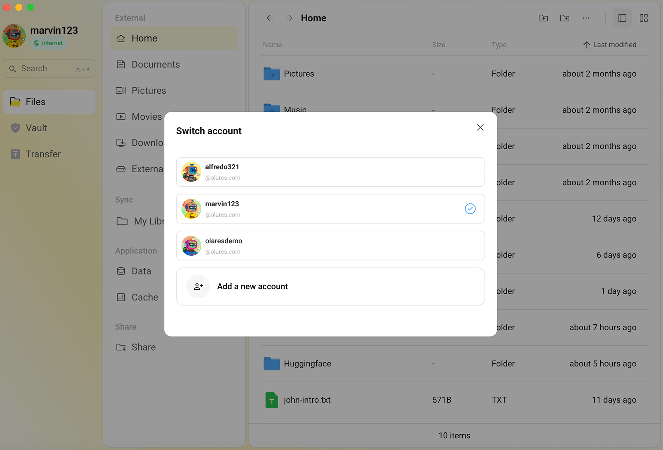 在桌面端切换 Olares ID