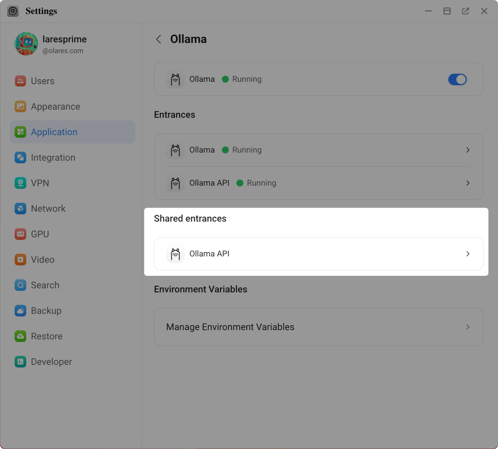 Ollama shared entrance