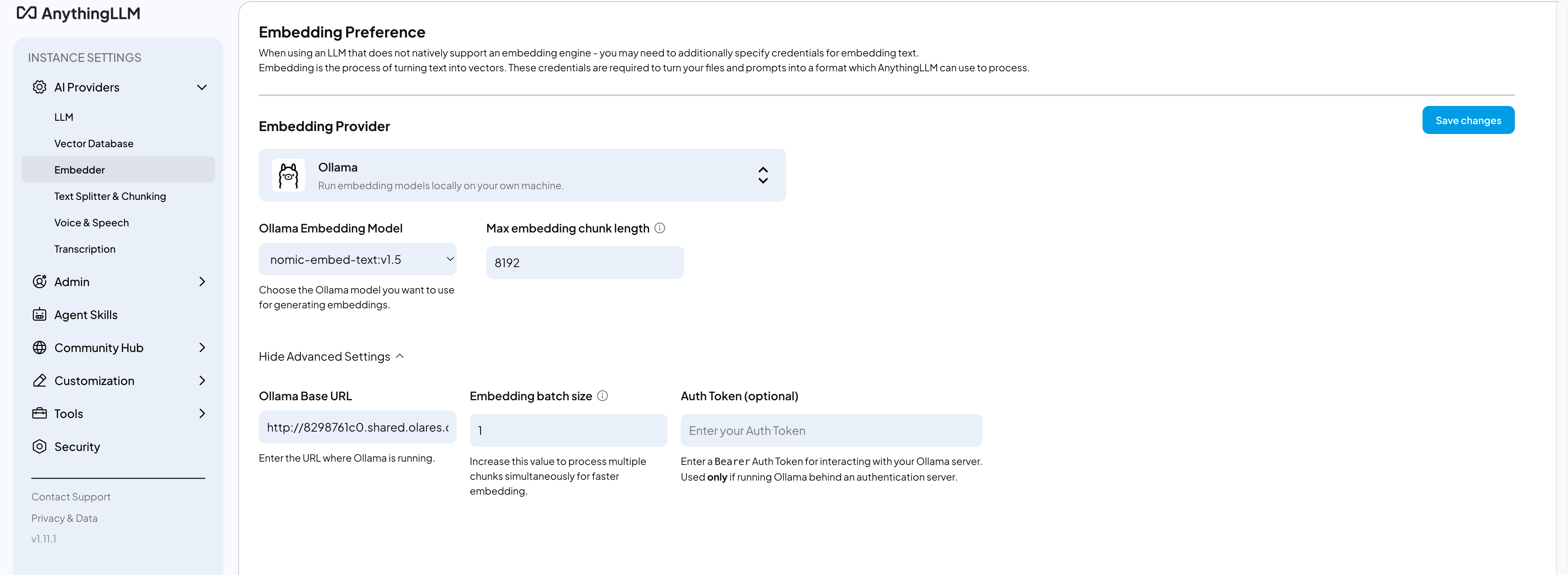 Configure embedding model