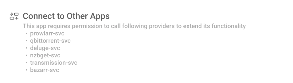 Example of app connection requirements in Market