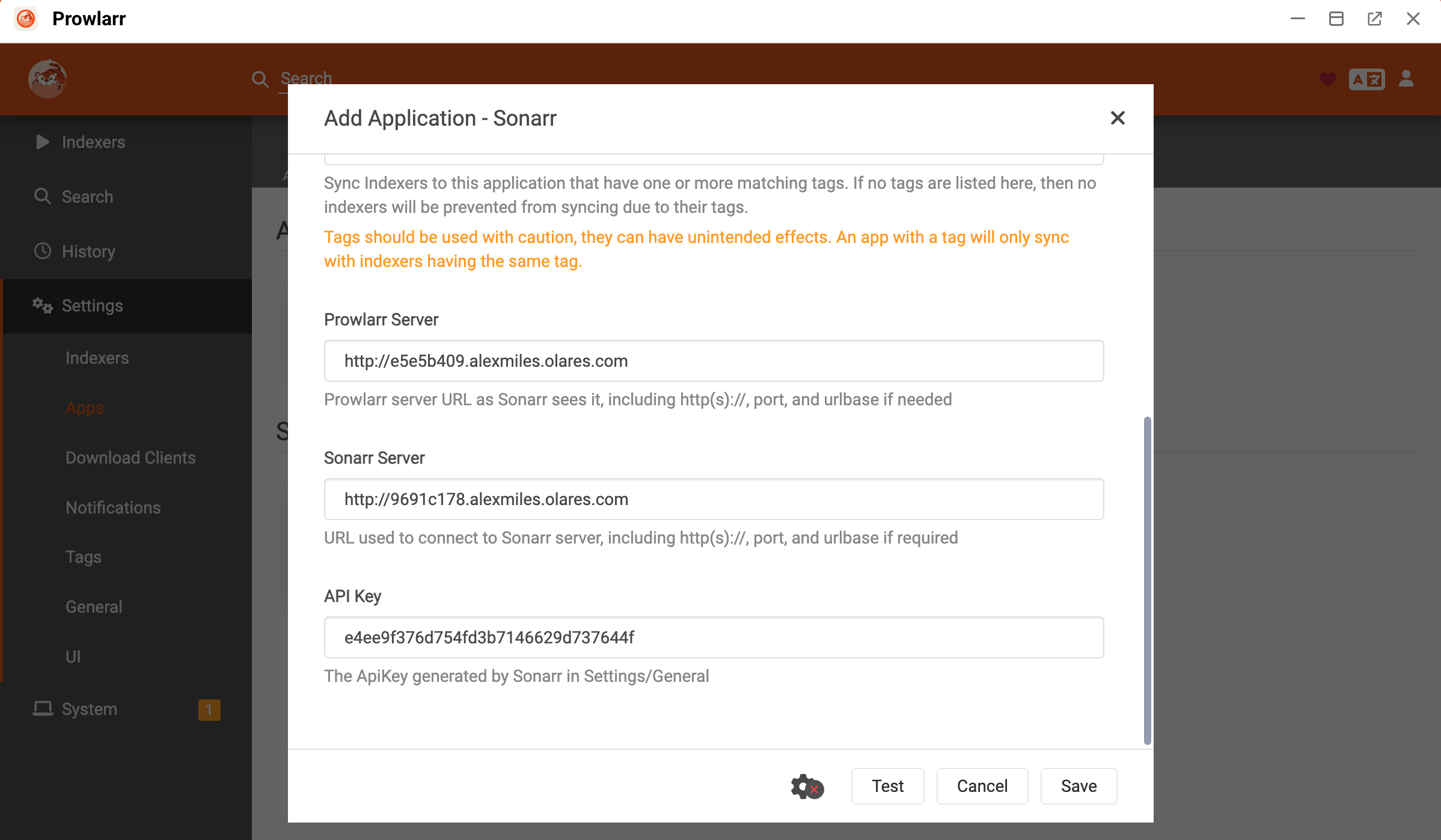 Prowlarr add apps configuration