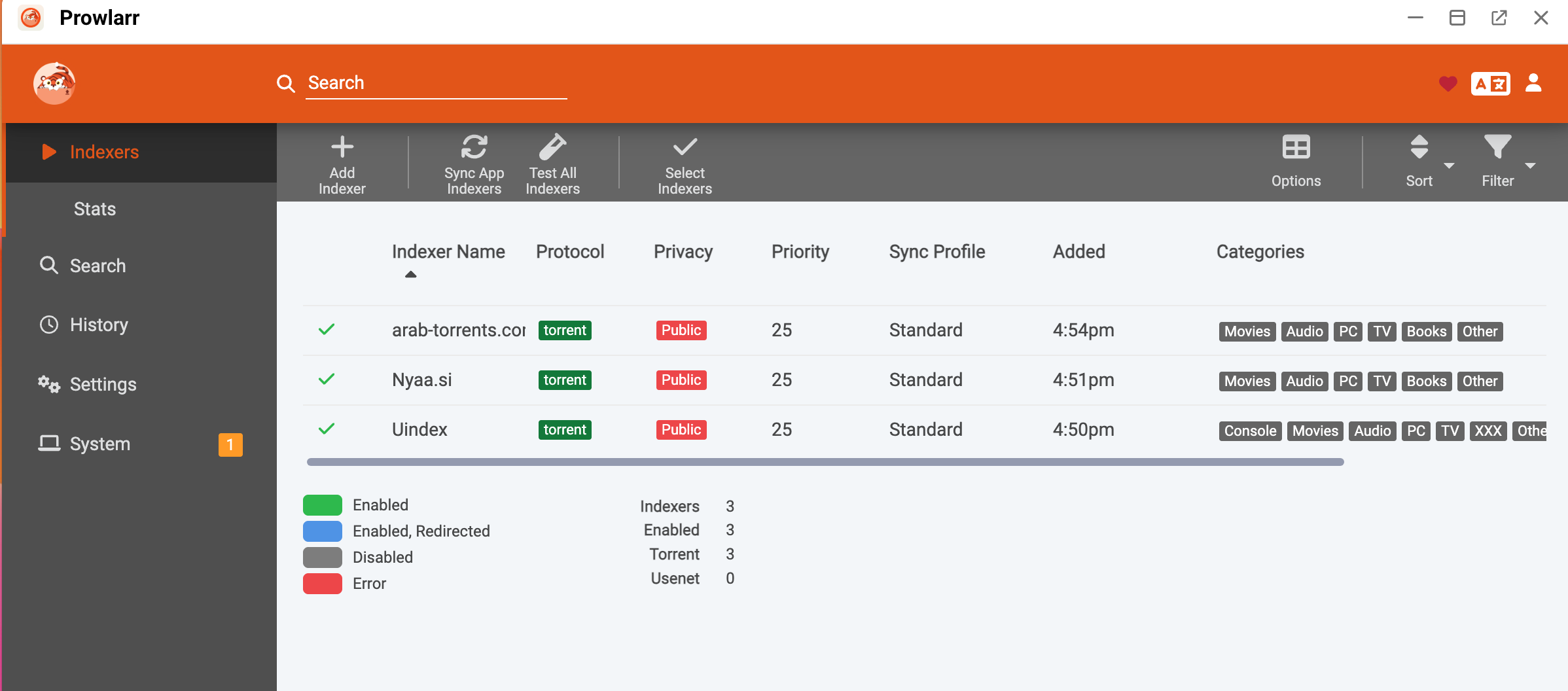 Prowlarr indexers added