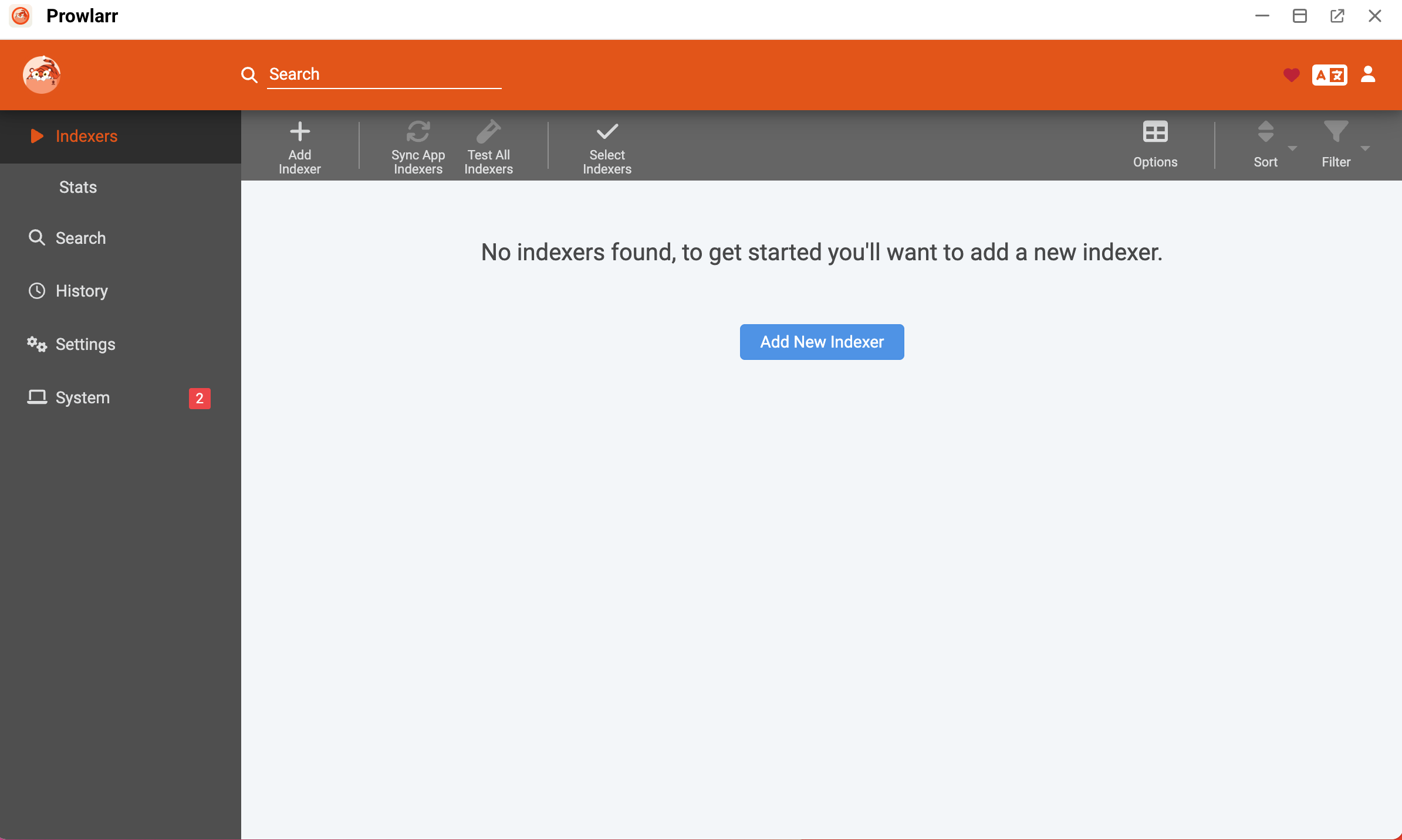 Prowlarr landing page