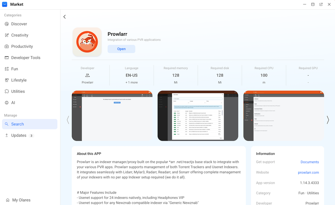 Prowlarr app in Market