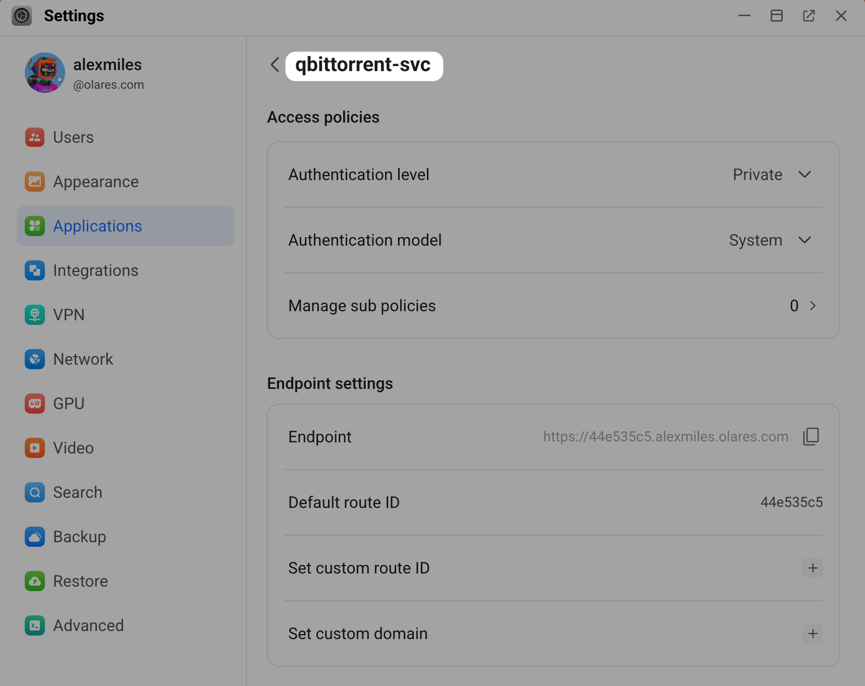 Example of provider name in Settings