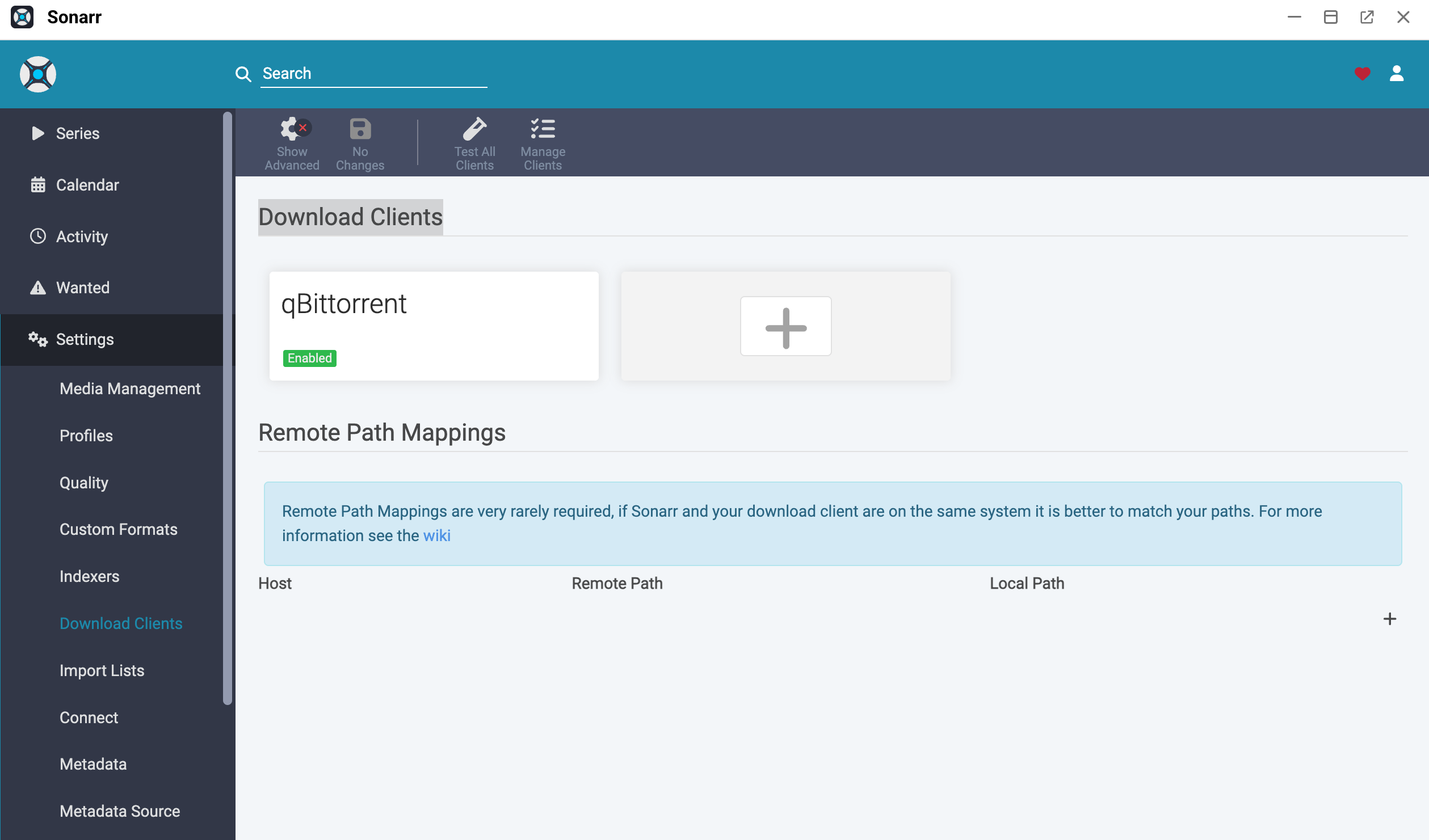 Sonarr Download Clients enabled