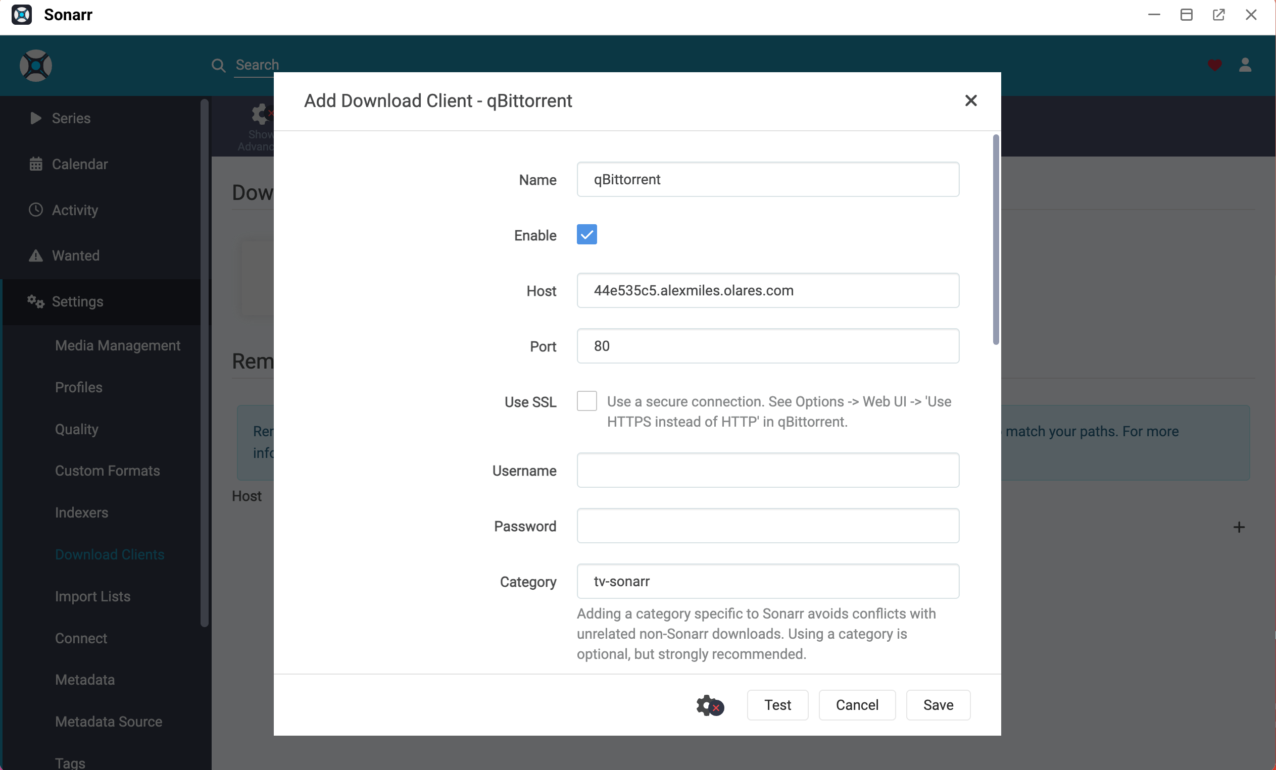 Sonarr Download Clients settings