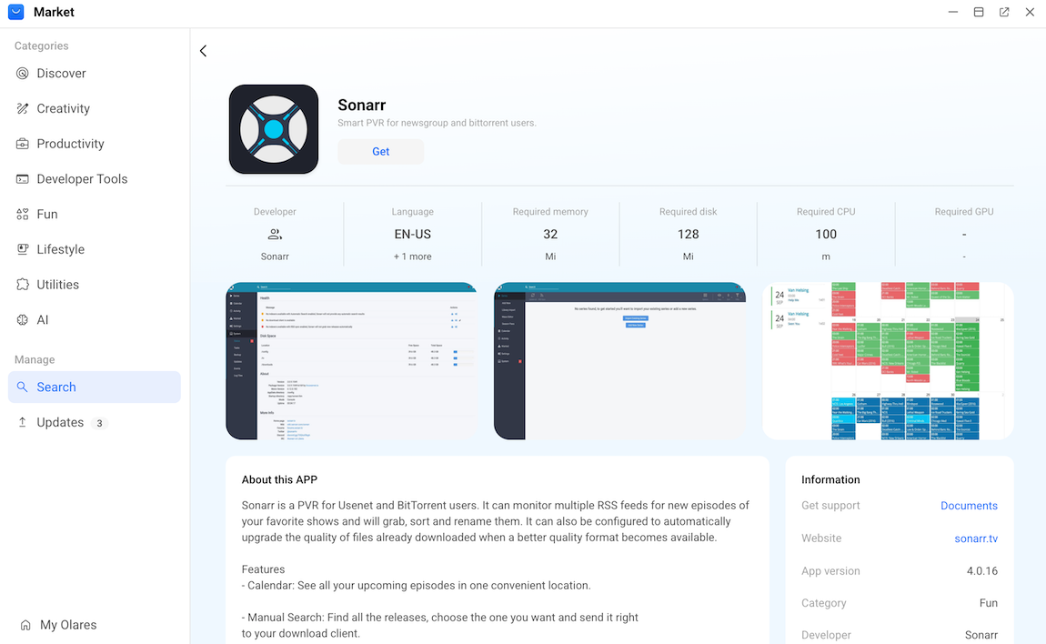 Sonarr app in Market