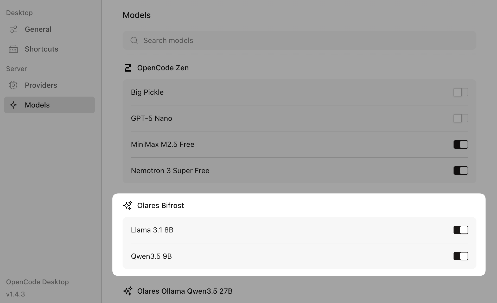 Added models enabled in OpenCode