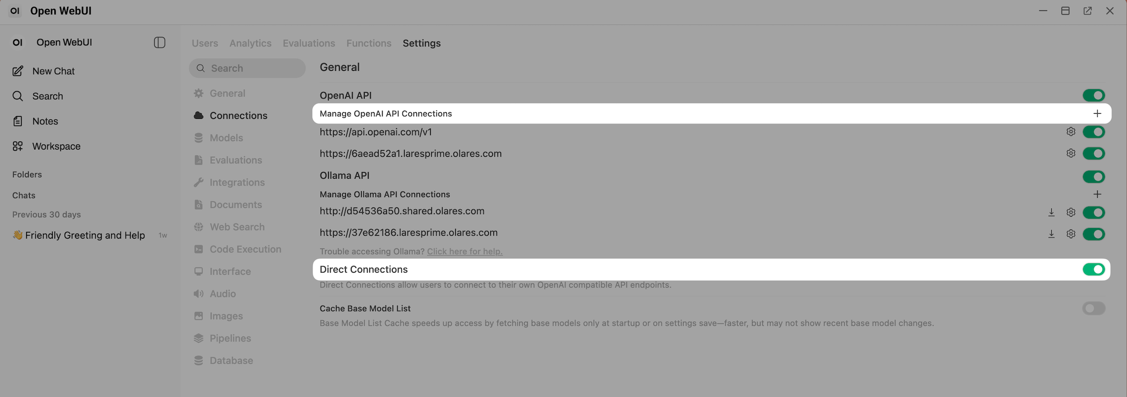Direct connection toggle