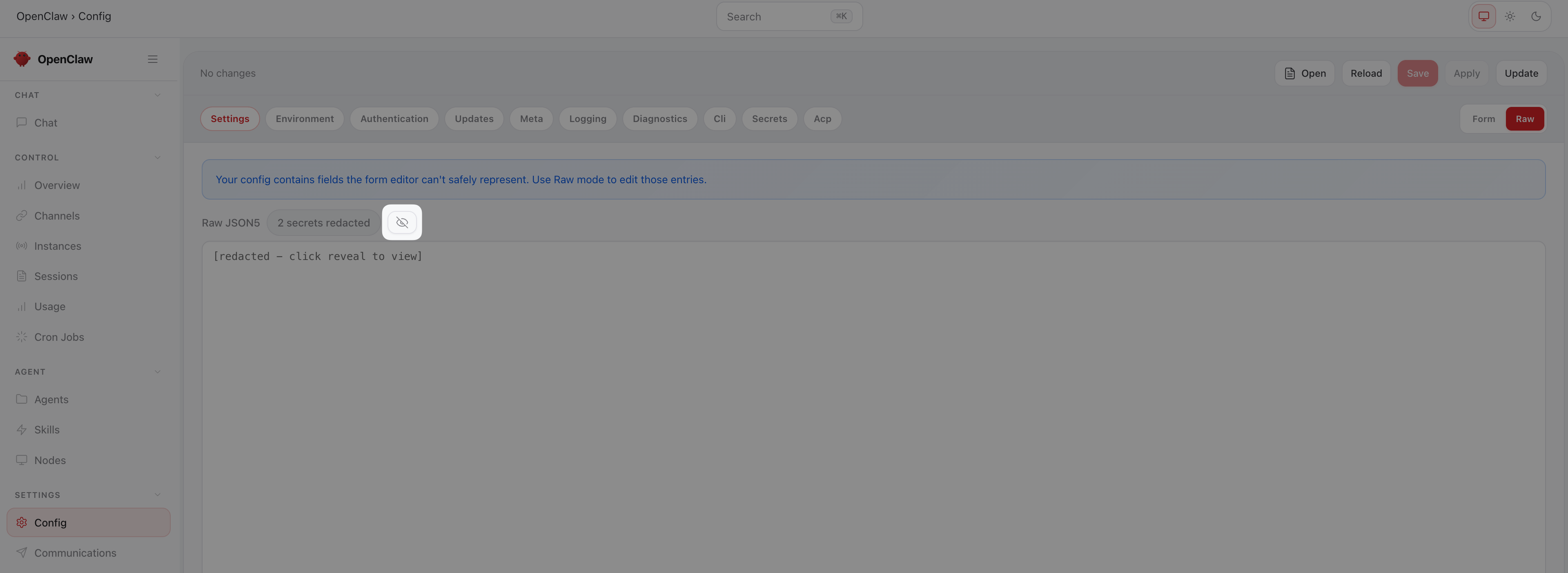 Reveal configuration blocks