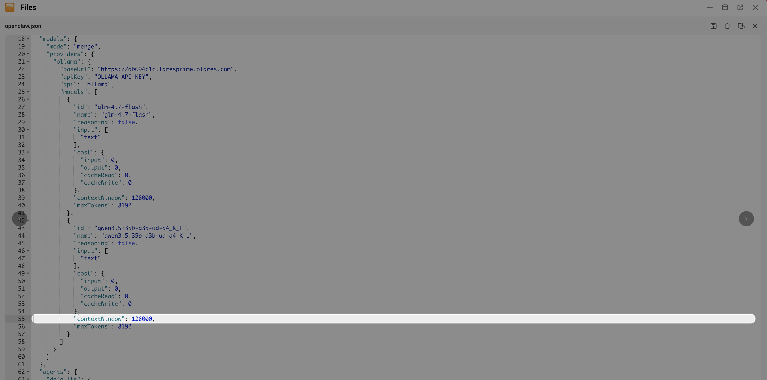 Configure context window in config file