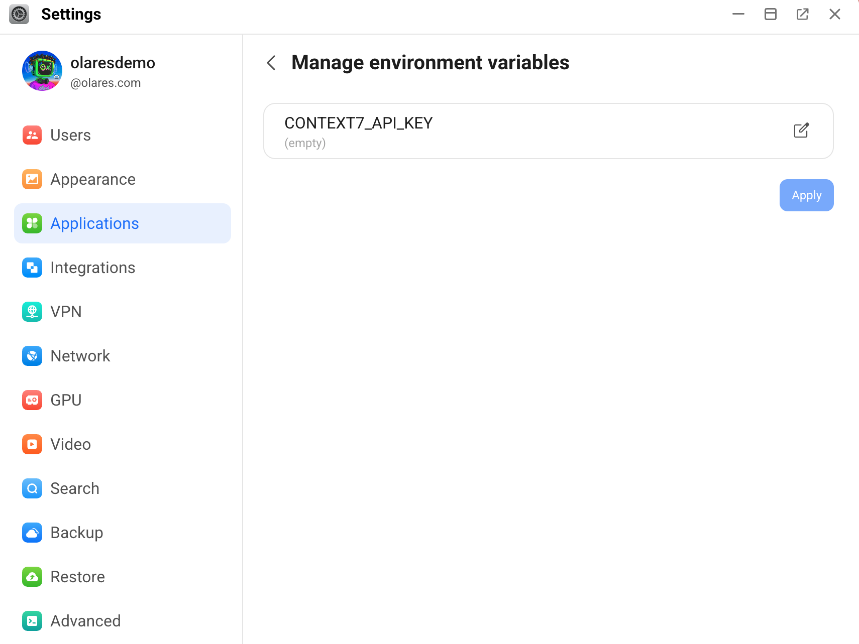 Context7 API key configuration