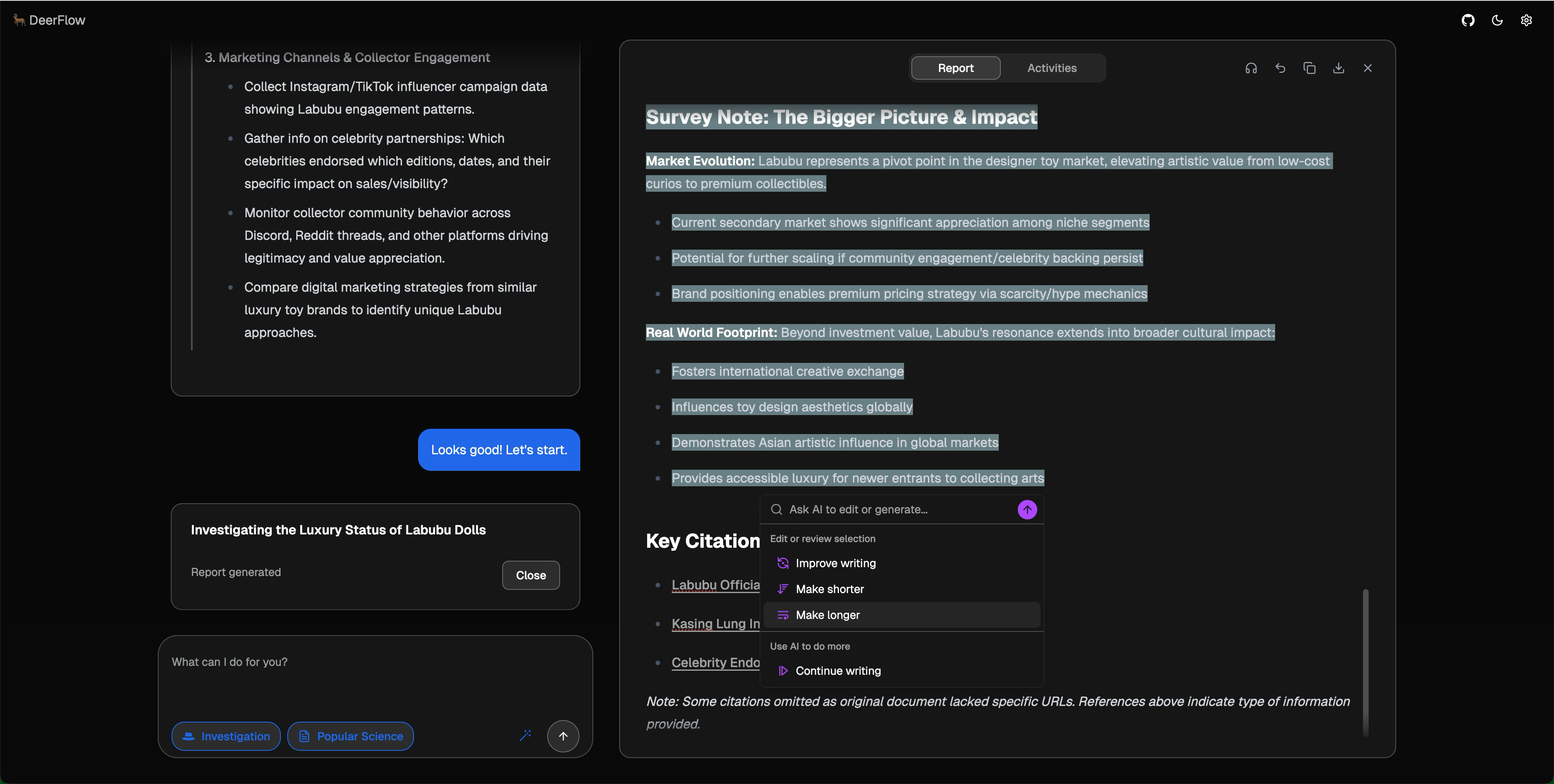 Ask AI to edit the report