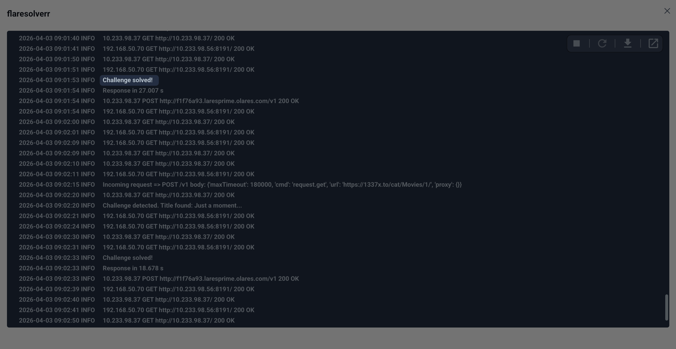FlareSolverr challenge solved