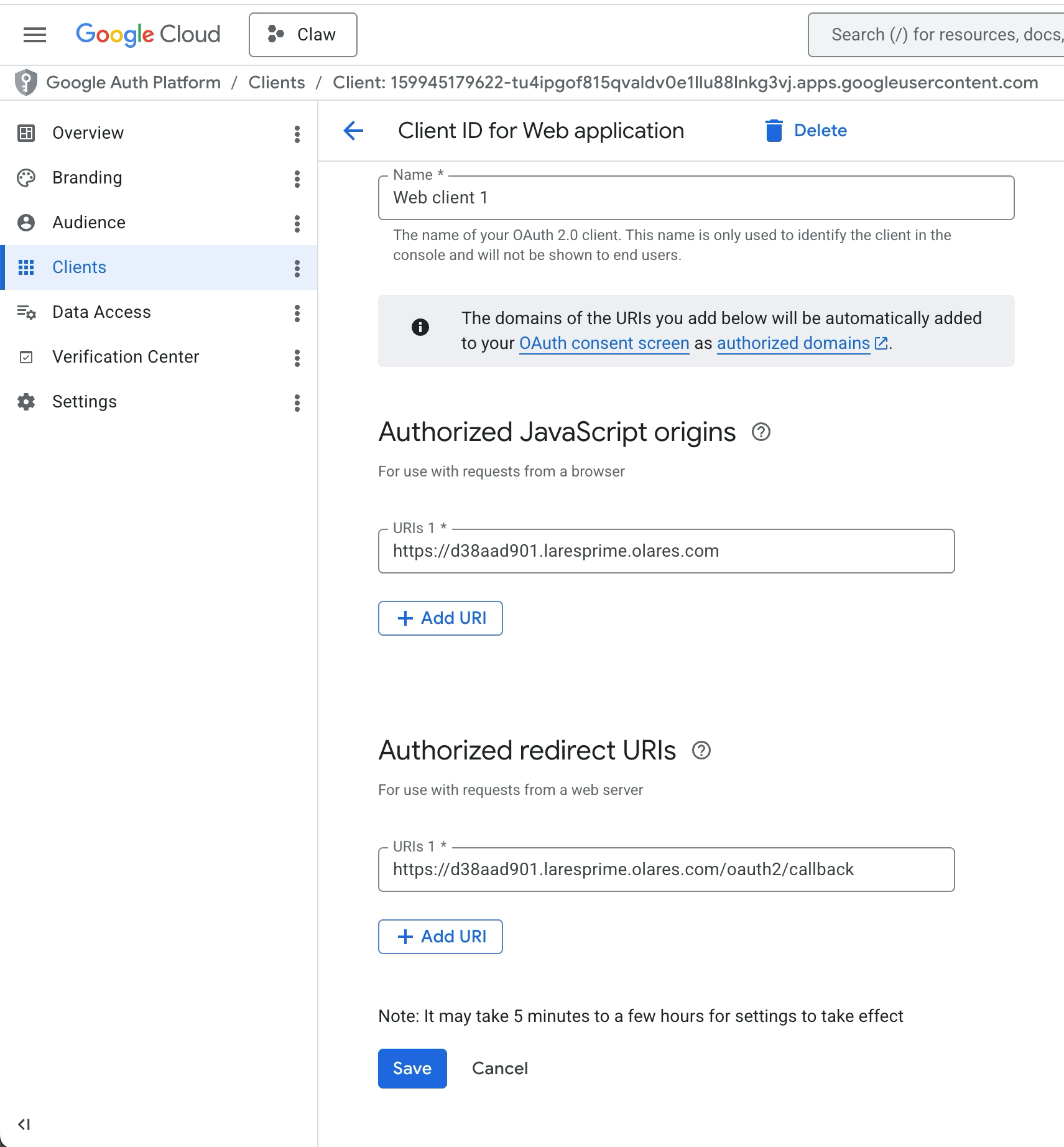 Configure OAuth redirect URIs