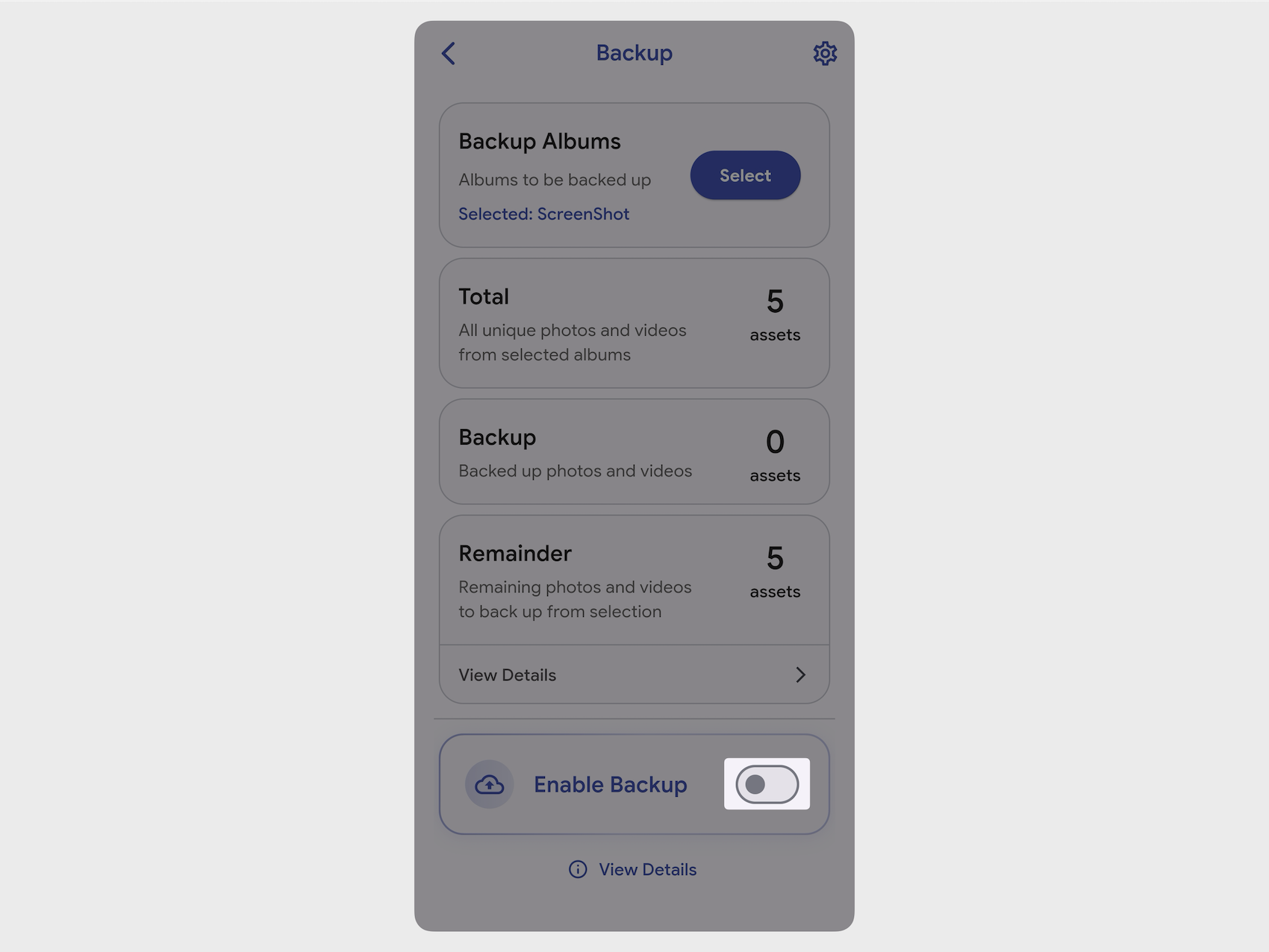 Enable backup on mobile