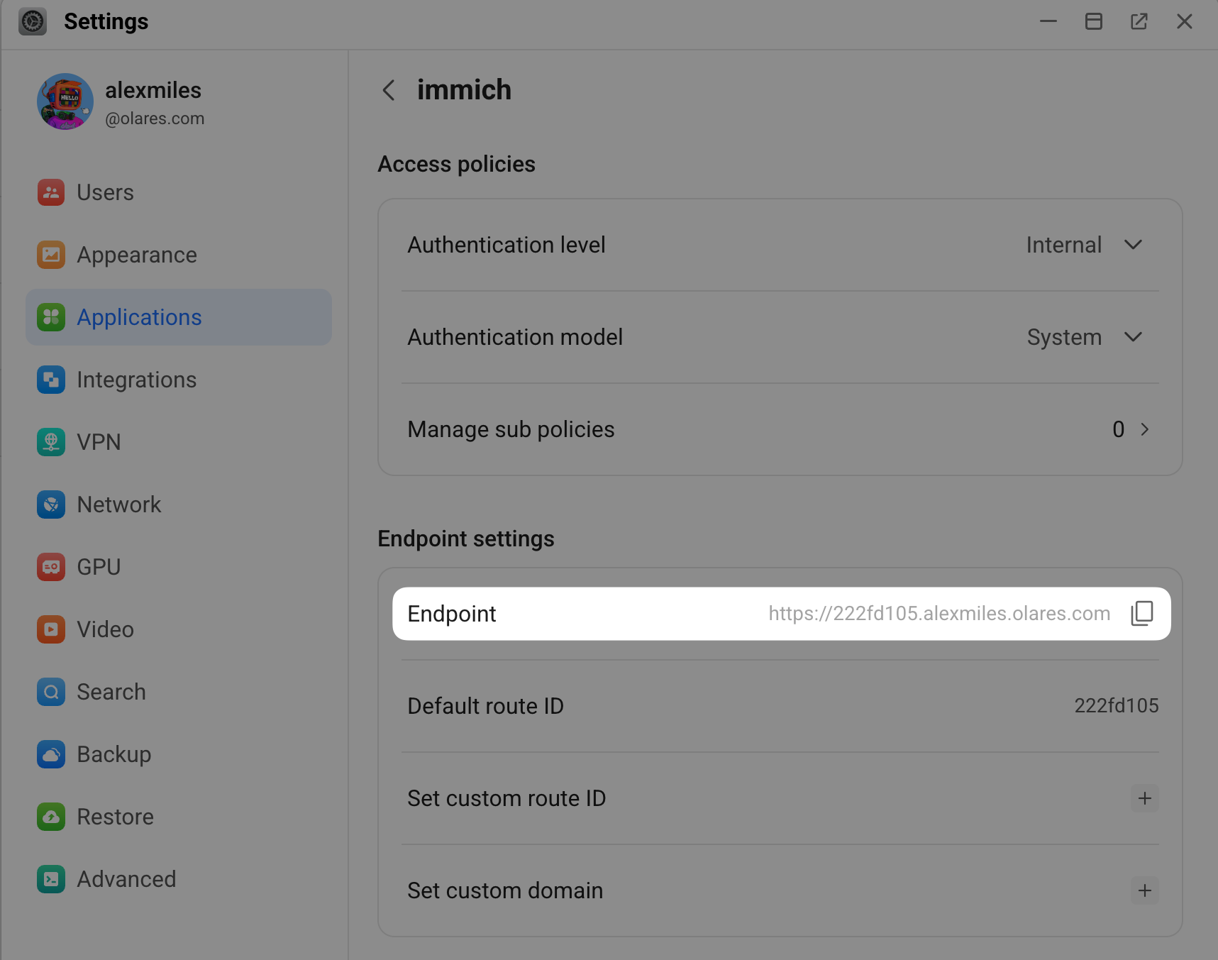 Obtain Immich server URL