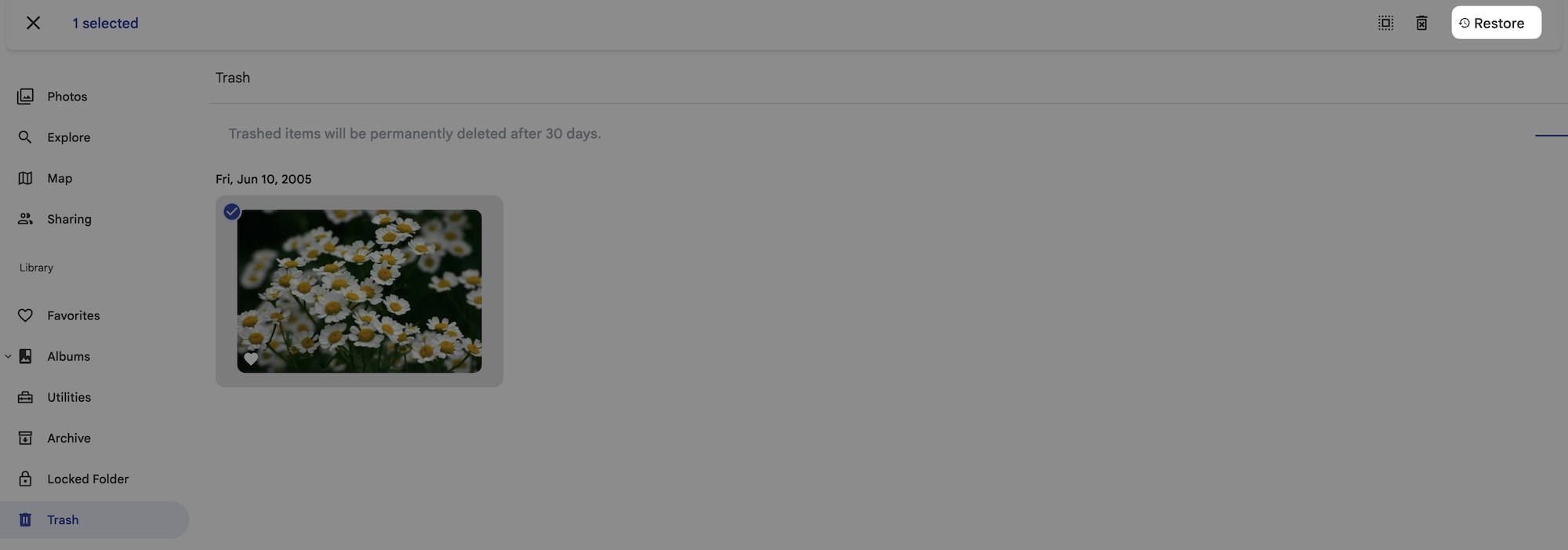 Restore photos from Trash