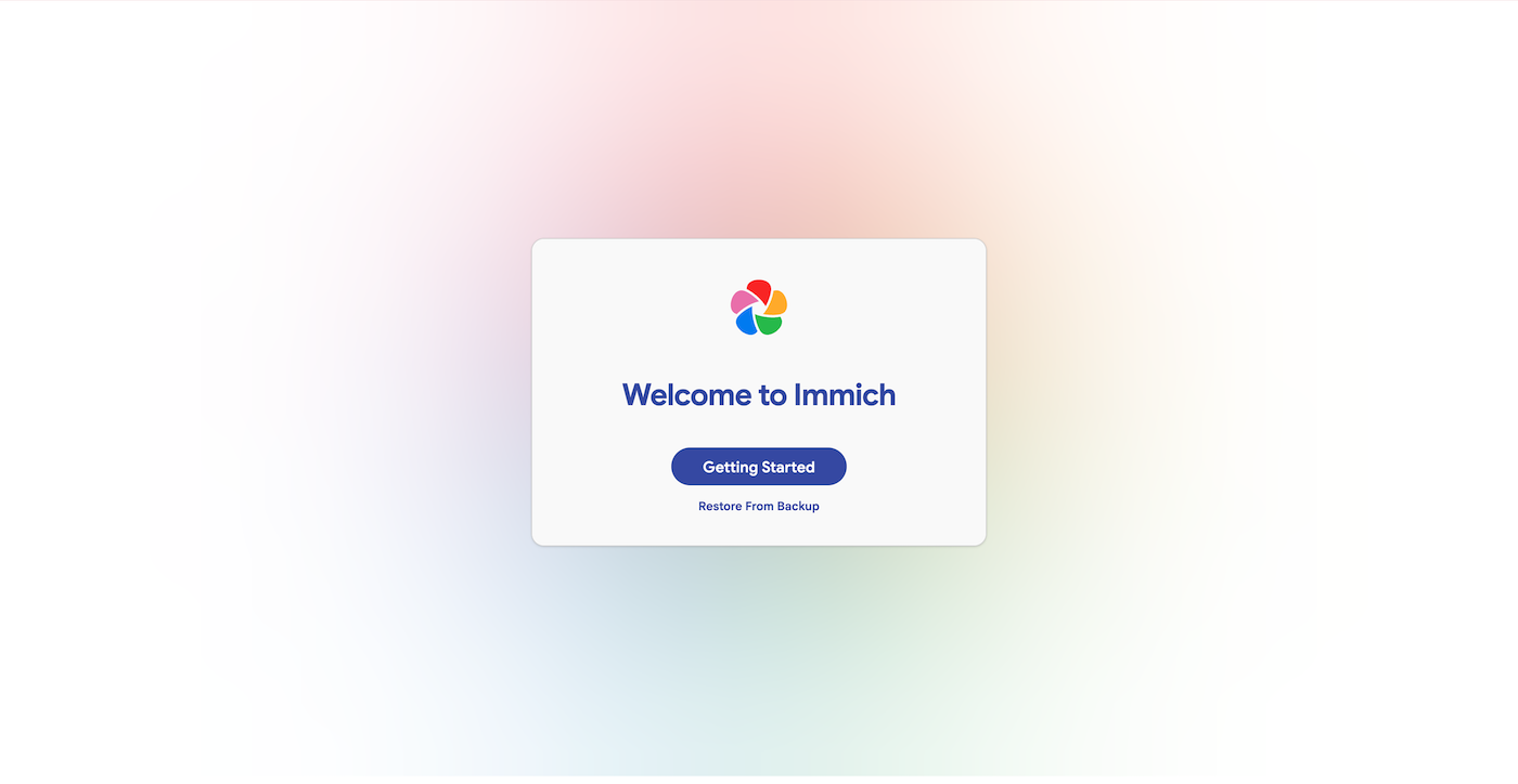 Immich welcome page