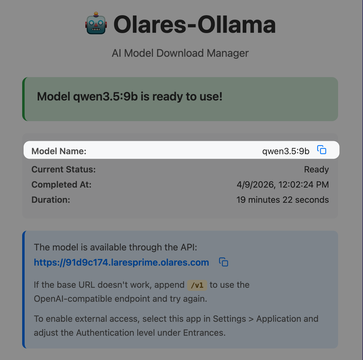 Model name on the model app page
