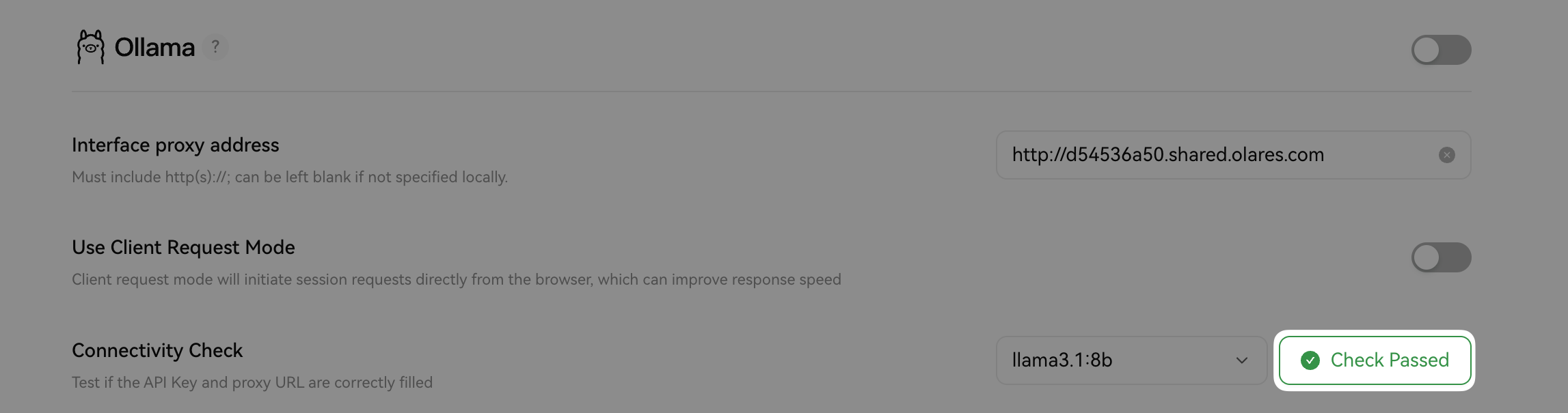 Connectivity check success