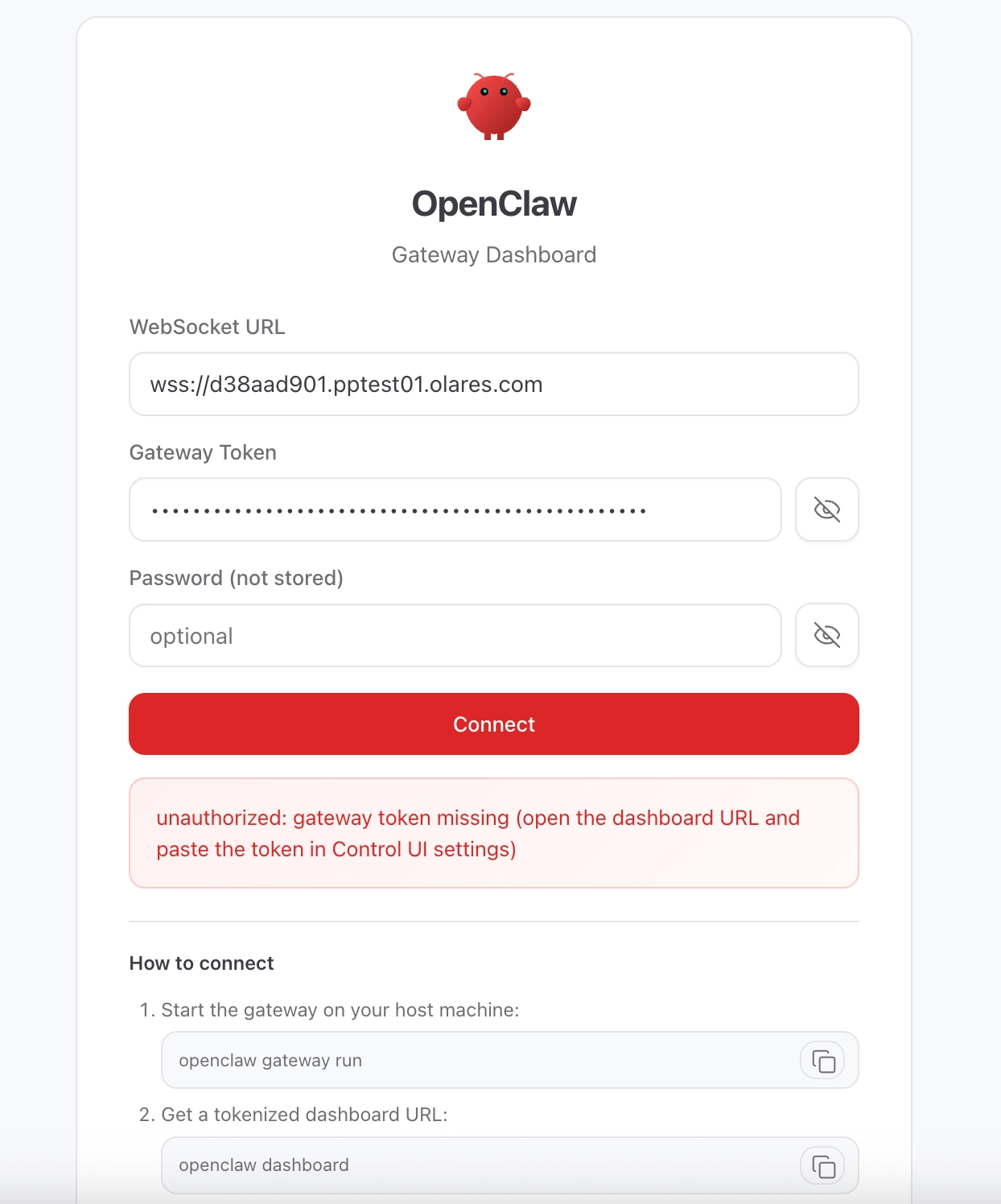Paste gateway token in OpenClaw Web UI