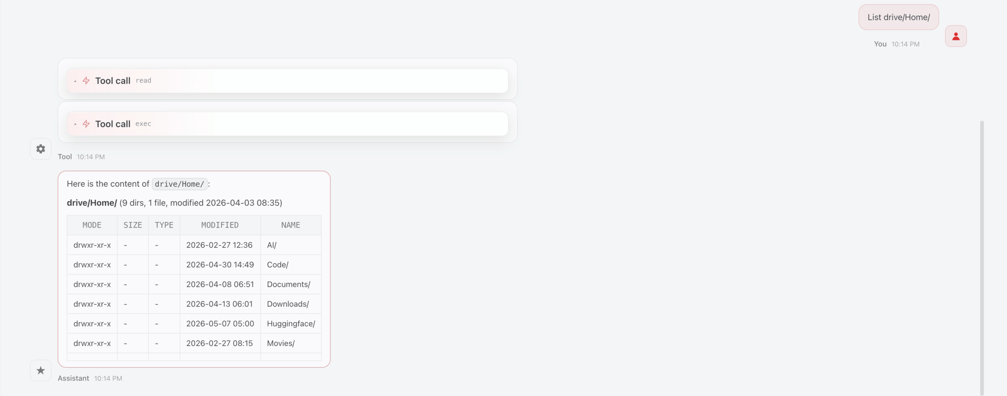 List files result