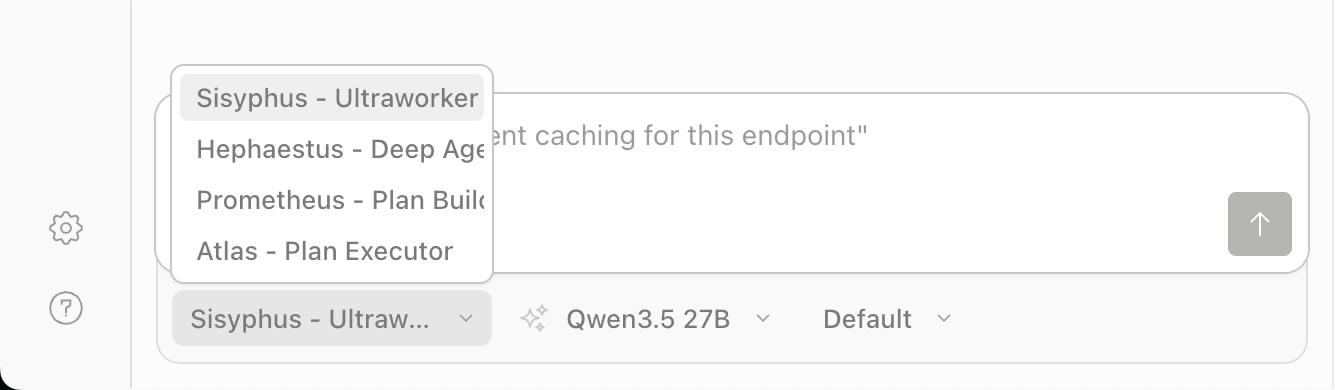 Agent selector with OMO enabled